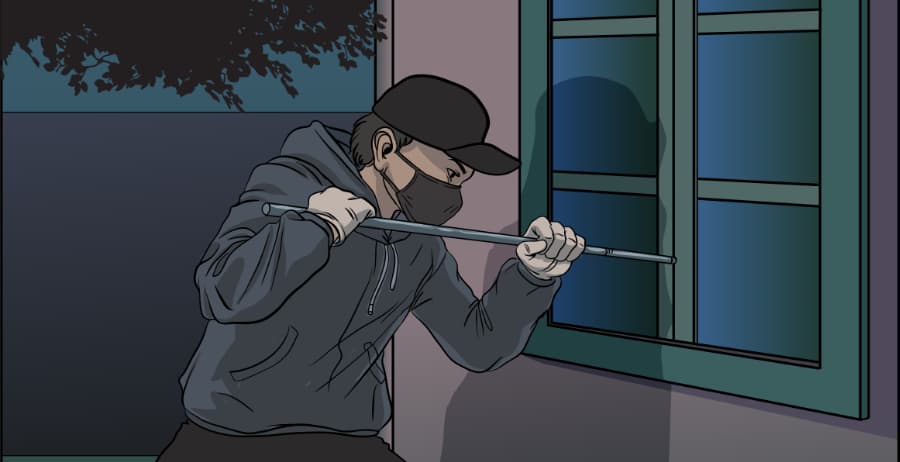 Illustration of burglar forcing entry through a window in York